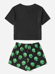 Lasthopeparty Alien Print PJ Set, School - Black - View 2