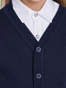 Niñas 1 pieza Cárdigan unicolor con botón delantero - Azul Marino - Ver 8