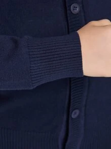 Niñas 1 pieza Cárdigan unicolor con botón delantero - Azul Marino - Ver 9