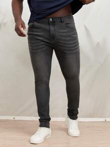 GENTILAND Men Plus Slant Pocket Skinny Jeans - Dark Grey - View 1