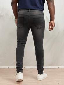 GENTILAND Men Plus Slant Pocket Skinny Jeans - Dark Grey - View 2