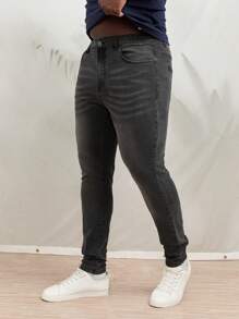 GENTILAND Men Plus Slant Pocket Skinny Jeans - Dark Grey - View 3