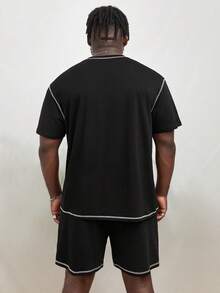 Manfinity Men Plus Contrast Topstitching Tee & Shorts - Black - View 2