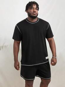 Manfinity Men Plus Contrast Topstitching Tee & Shorts - Black - View 5