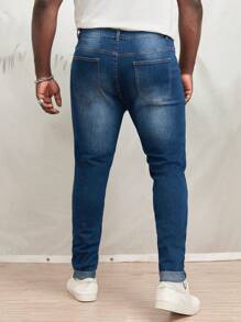 Manfinity Hombres Jeans ajustados desgarro - Azul lavado oscuro - Ver 2