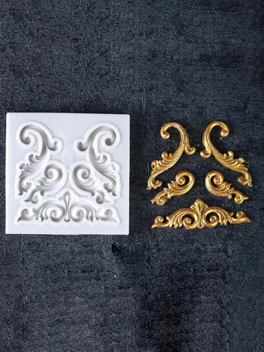 1pc European Retro Classical Relief Flower Vine Ceramic Clay Decoration Silicone Mold - Apricot - View 1
