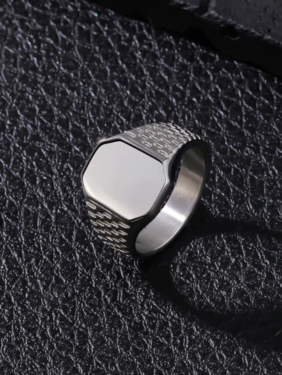 1pc Men's Classic Octagonal Plain Band Ring, Gift