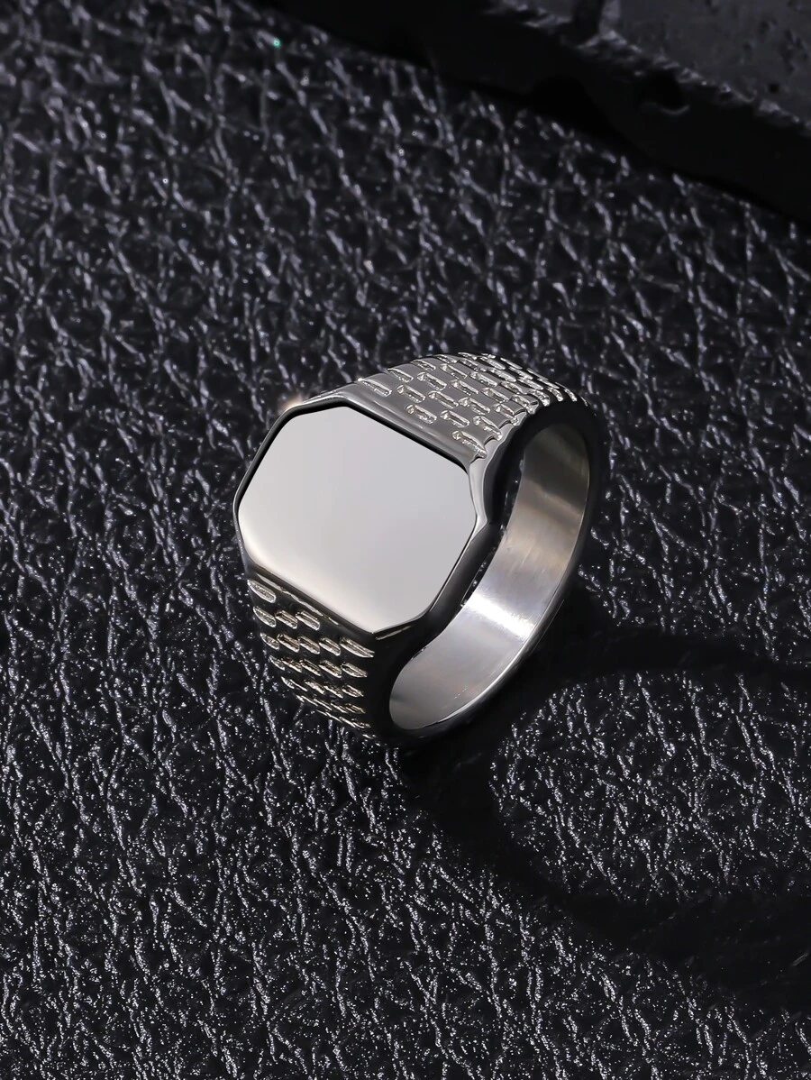 1pc Men's Classic Octagonal Plain Band Ring, Gift - Silver - View 1
