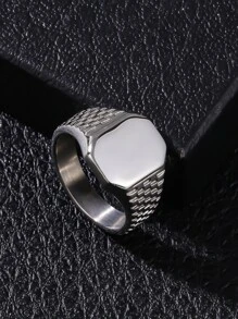 1pc Men's Classic Octagonal Plain Band Ring, Gift - Silver - View 2