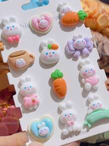 Diy 胡蘿蔔兔系列混合套裝 - 10 件,包括耳環、髮飾、樹脂用品、文具、手機殼、鑰匙圈、杯子、鞋子、冰箱裝飾貼紙、兒童貼紙材料。配有黏合劑。 - 彩色 - 查看 3