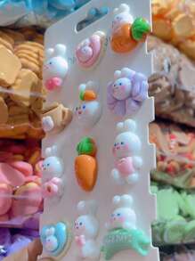 Diy 胡蘿蔔兔系列混合套裝 - 10 件,包括耳環、髮飾、樹脂用品、文具、手機殼、鑰匙圈、杯子、鞋子、冰箱裝飾貼紙、兒童貼紙材料。配有黏合劑。 - 彩色 - 查看 4