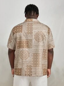 EASEVO Men Plus Paisley Scarf Print Shirt - Khaki - View 2