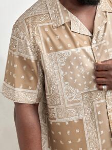 EASEVO Men Plus Paisley Scarf Print Shirt - Khaki - View 3