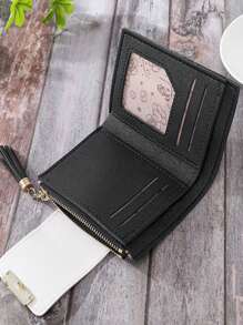 Monedero/cartera de mujer, de PU con decoración de flecos y diseño gráfico de hojas, de estilo minimalista y moderno, adecuado como regalo de cumpleaños, aniversario, San Valentín para parejas, mujeres, chicas, señoras.