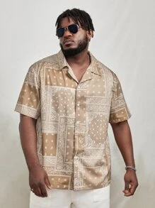 EASEVO Men Plus Paisley Scarf Print Shirt - Khaki - View 5