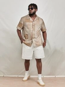 EASEVO Men Plus Paisley Scarf Print Shirt - Khaki - View 6