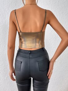 SHEIN Privé Draped Collar Ruched Side Cami Top - Bronze - View 4