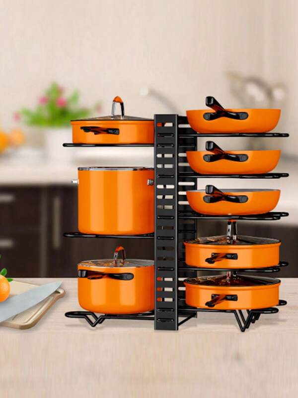 1pc Plastic Pot Lid Rack, Minimalist Plain Multilayer Storage Rack For