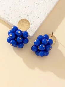 Pendientes largos con diseño de cuenta - Azul - Ver 2