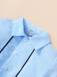 Toddler Boys Button Front Shirt & Shorts - Blue and White - View 3