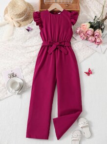 SHEIN Tween Girl Ruffle Trim Jumpsuit - Red Violet - View 4