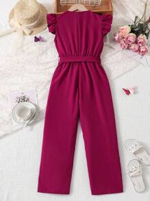 SHEIN Tween Girl Ruffle Trim Jumpsuit - Red Violet - View 2