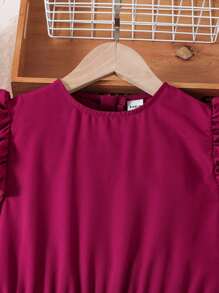 SHEIN Tween Girl Ruffle Trim Jumpsuit - Red Violet - View 6