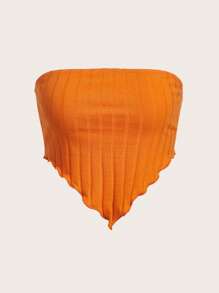 SHEIN EZwear Solid Bandana Hem Crop Tube Top - Orange - View 1