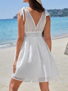 SHEIN Maternity Tie Shoulder V Neck Dress - White - View 3