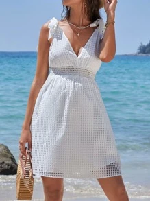 SHEIN Maternity Tie Shoulder V Neck Dress - White - View 1