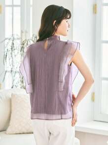 DAZY Chất rắn Cổ giả Viền Ruffle Áo sơ mi - Màu tím - Xem 2