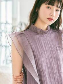 DAZY Chất rắn Cổ giả Viền Ruffle Áo sơ mi - Màu tím - Xem 4