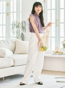 DAZY Chất rắn Cổ giả Viền Ruffle Áo sơ mi - Màu tím - Xem 5