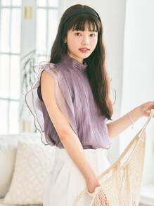 DAZY Chất rắn Cổ giả Viền Ruffle Áo sơ mi - Màu tím - Xem 6