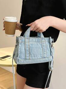 Minimalist Square Bag Small Portable Denim, Vintage Jean Purse For Women - Blue - View 1