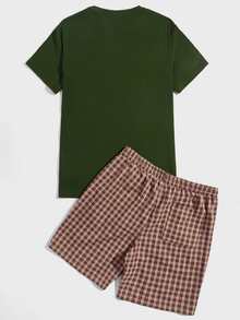 Manfinity Men Slogan Patched Tee & Plaid Drawstring Waist Shorts - Multicolor - View 2