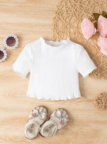 Playera De Punto Acanalado Con Ribete De Lechuga Para Bebé Niña