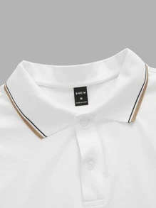 Manfinity VCAY 男士條紋飾邊 Polo 衫，白色休閒工作 Polo 衫，適合丈夫、度假、父親節禮物、足球運動 - 白色 - 查看 4