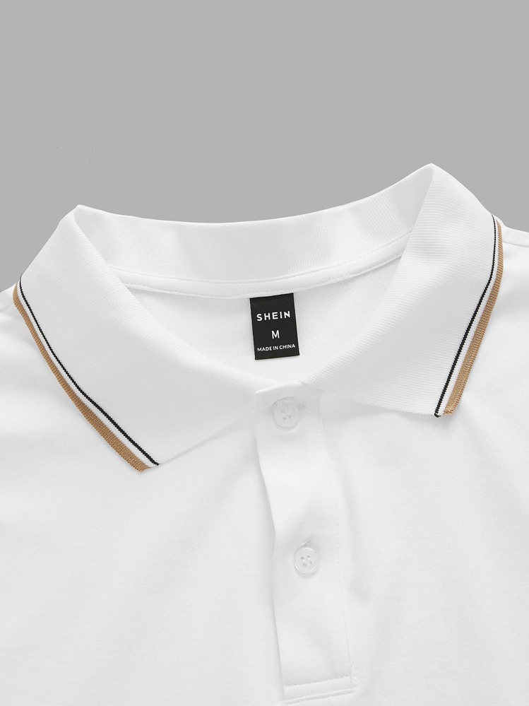 AKNOTIC Camisa polo blanca para hombres con rayas en ribete, camisa polo informal y de trabajo para esposo - Blanco - Añade 4