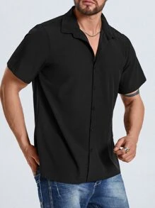 Manfinity Homme Áo sơ mi Nam Nút phía trước màu trơn Giải trí - màu đen - Xem 5