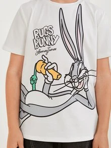 LOONEY TUNES X SHEIN Tween Boy Cartoon & Letter Graphic Tee - White - View 6