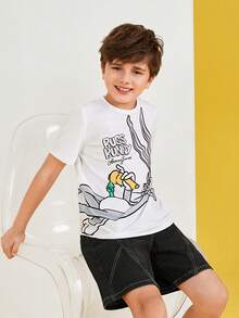 LOONEY TUNES X SHEIN Tween Boy Cartoon & Letter Graphic Tee - White - View 7