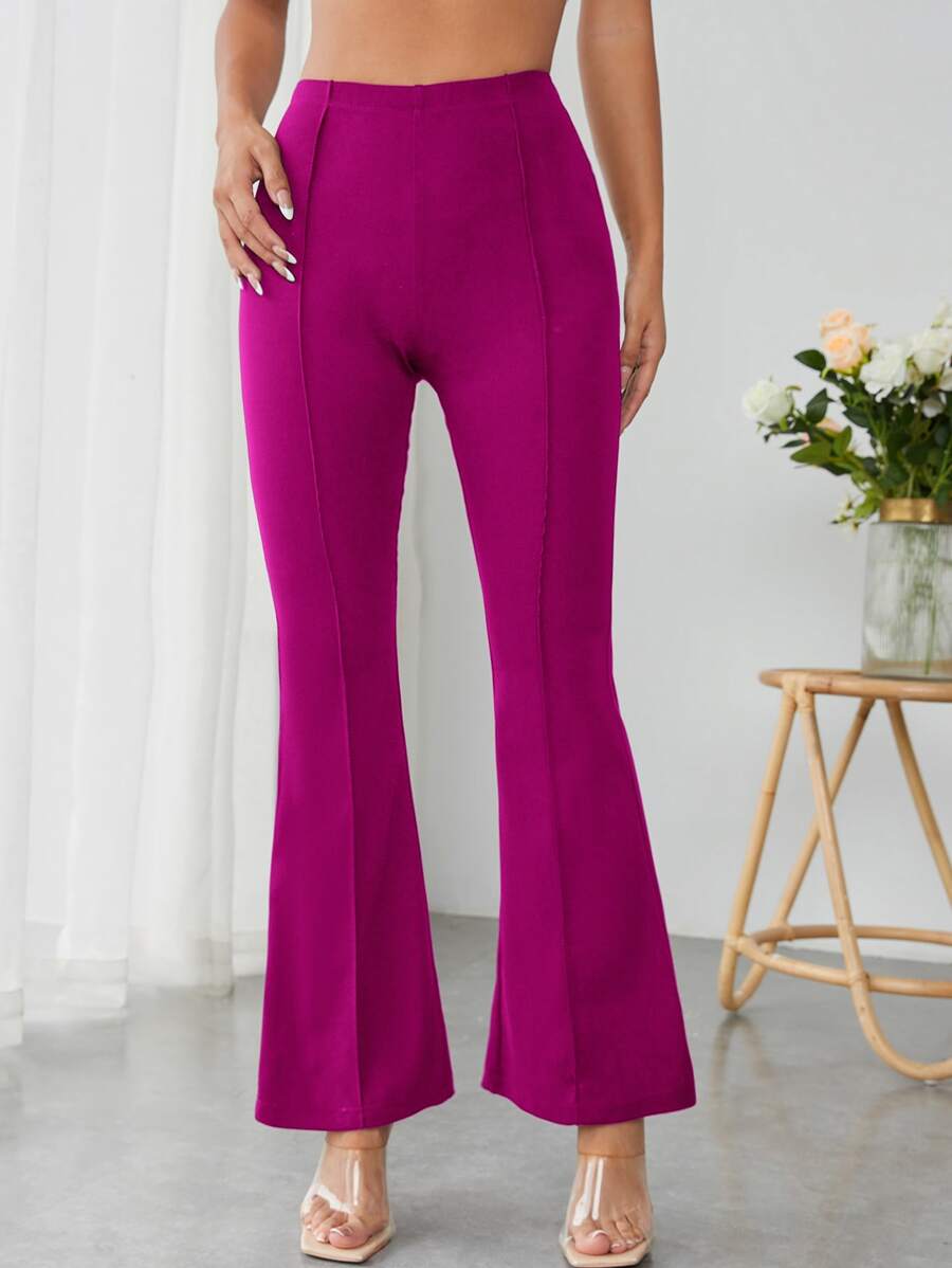 SHEIN PETITE 前接縫喇叭褲 - 中紫紅色 - 查看 1