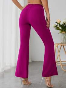 SHEIN PETITE 前接縫喇叭褲 - 中紫紅色 - 查看 2