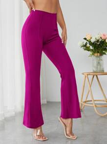 SHEIN PETITE 前接縫喇叭褲 - 中紫紅色 - 查看 5