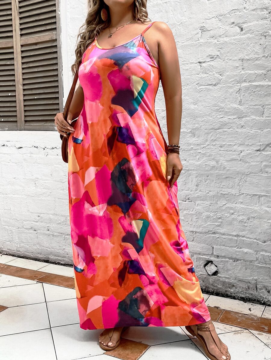 SHEIN Holidaya 大碼滿版印花吊帶連衣裙 - 彩色 - 查看 1