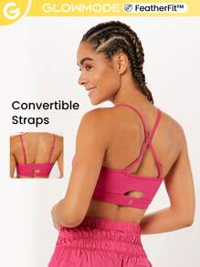 GLOWMODE FeatherFit™ Convertible Skinny Strap Sports Bra - Tropical Pink - View 1