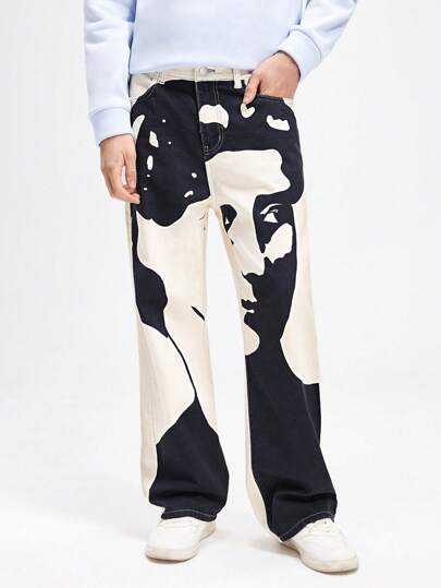 Uomo Jeans a gamba dritta cotone con stampa figura