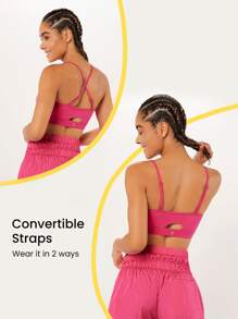 GLOWMODE FeatherFit™ Convertible Skinny Strap Sports Bra - Tropical Pink - View 5