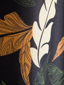 Genlund Men 1pc Random Plants Print Button Up Shirt - Black - View 3